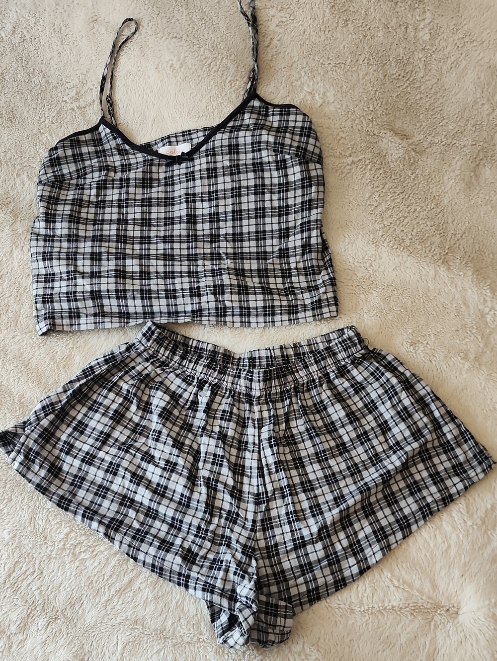 Colsie Black & White Plaid Cami and Shorts Sleep Set | XS